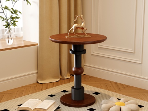  法式中古风边几 角几 小茶几 圆几3d模型 