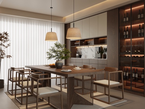 新中式餐厅su模型