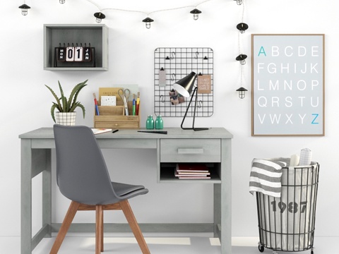  儿童书桌及装饰套装163d模型 