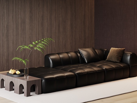 现代意式否认沙发 三人沙发 皮质沙发su模型