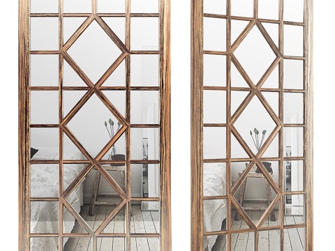  矩形象牙色装饰墙镜 LRKM24153d模型 