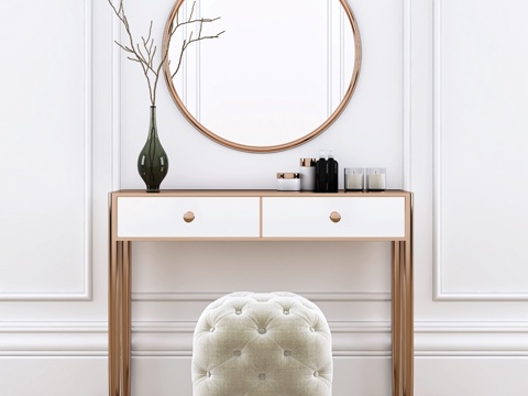  带凳子梳妆台3d模型 