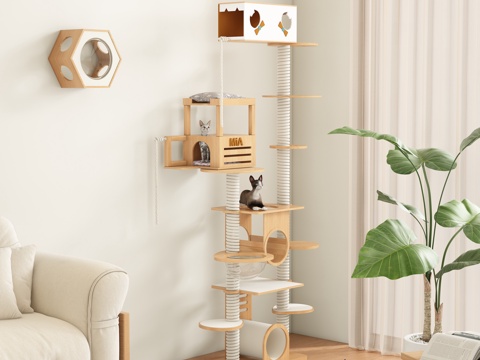  现代奶油风猫爬架 宠物架3d模型 