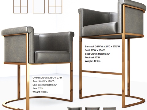  Wexler 桶背扶手椅与吧凳3d模型 