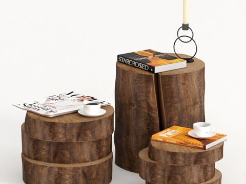  树桩与石板暗色系桌具系列3d模型 