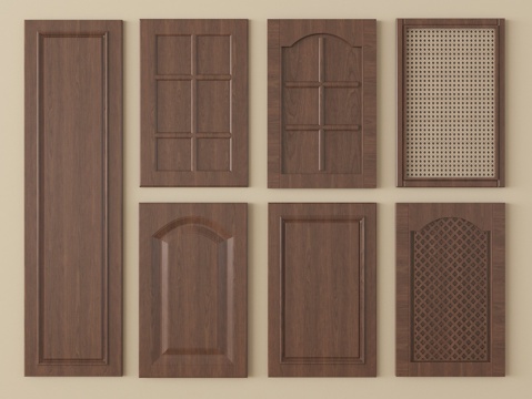 侘寂柜门门板 中古衣柜门组合 藤编柜门su模型