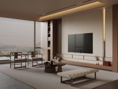 新中式客厅su模型