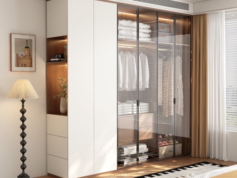  现代中古风衣柜3d模型 