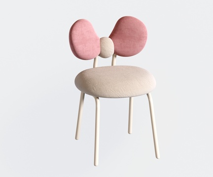 奶油风单椅 现代化妆椅 梳妆椅 餐椅 蝴蝶结椅su模型