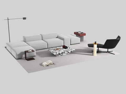  现代沙发茶几组合3d模型 