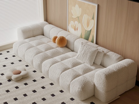 现代奶油风沙发su模型