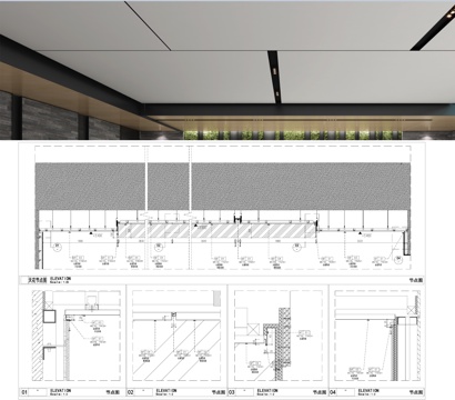 展厅泳池吊顶 蜂窝铝板吊顶  无主灯吊顶 吊顶节点cad施工图