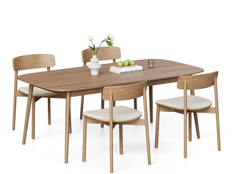 现代简约餐桌椅组合 实木餐桌椅 四人餐桌椅su模型