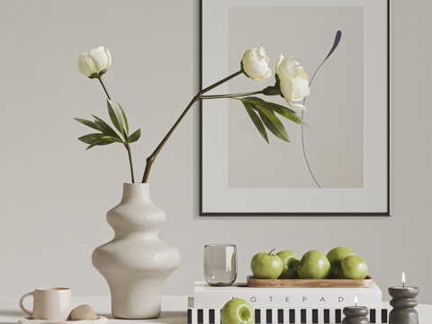 现代简约饰品摆件组合 花瓶 果盘 咖啡杯 书籍摆件 挂画su模型su模型