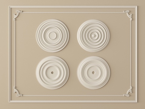  法式石膏圆形灯盘su模型su模型 