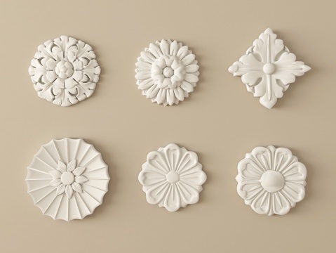  现代石膏雕花 灯盘 石膏吊灯底座3d模型 