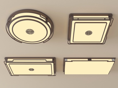 新中式吸顶灯  客厅吸顶灯su模型