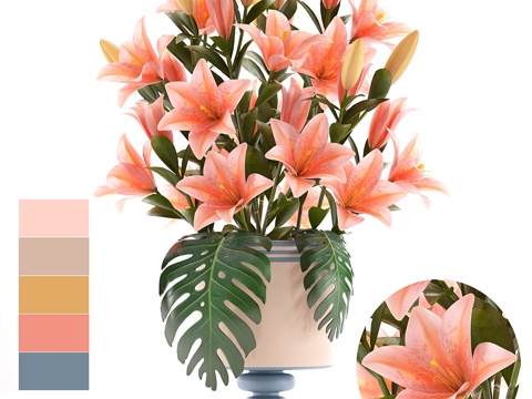  花卉系列57.百合花束，花3d模型 