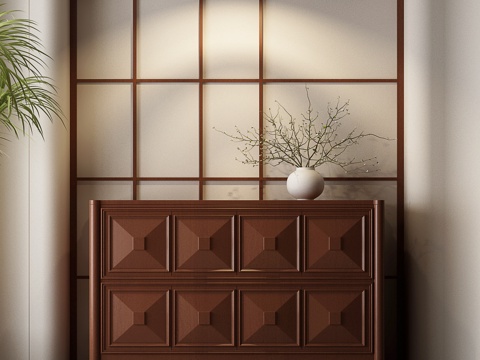  现代中古玄关柜 现代中古边柜 现代中古斗柜3d模型 