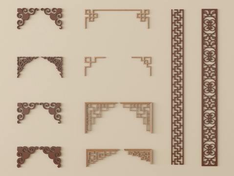 中式雕花 仿古雕花 装饰浮雕图案 角花纹样su模型