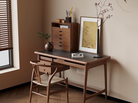 中古风书桌椅su模型