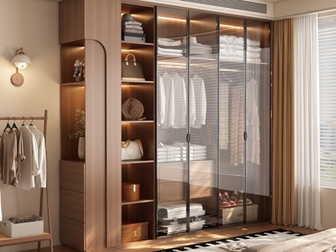  现代中古风衣柜3d模型 