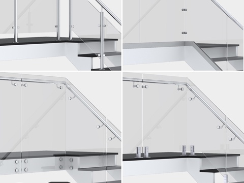  带扶手的玻璃围栏（4种款式）3d模型 