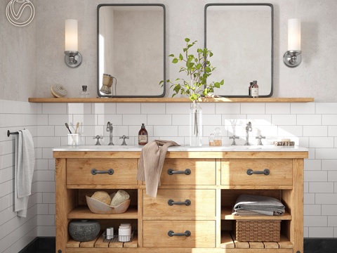  陶艺谷双盆洗手台3d模型 