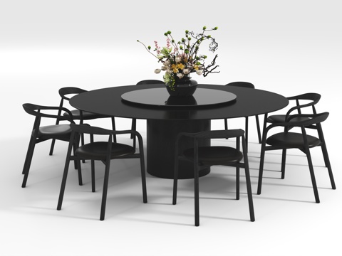  现代圆餐桌椅组合3d模型 