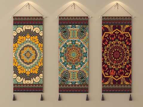  东南亚泰式装饰挂毯 墙饰挂件3d模型 