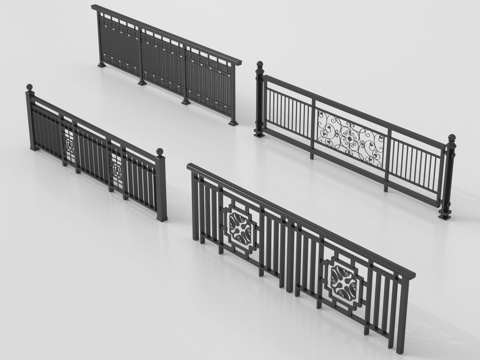  新中式栏杆护栏 栅栏围栏 围栏护栏su模型 