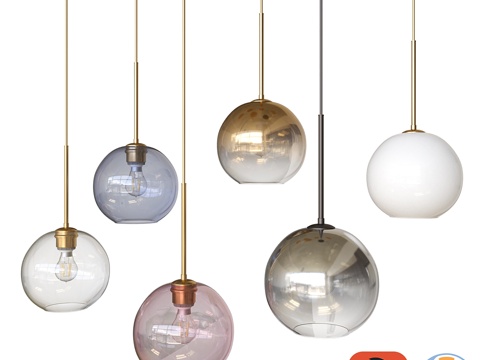  雕塑玻璃球形吊灯（小款）3d模型 