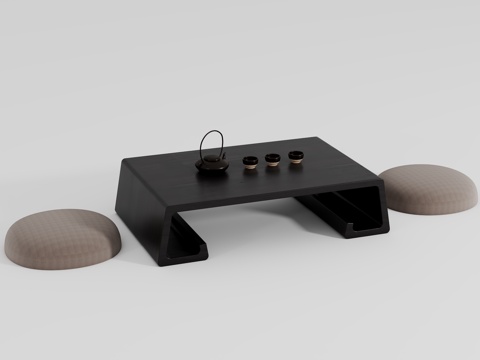  蒲团茶桌椅组合3d模型 