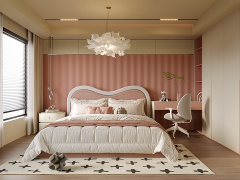 现代女孩房卧室 儿童房su模型