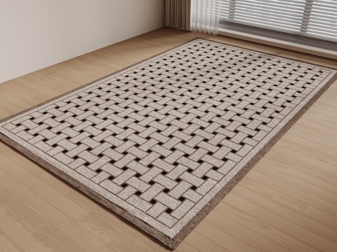 现代中古风地毯 方形地毯su模型