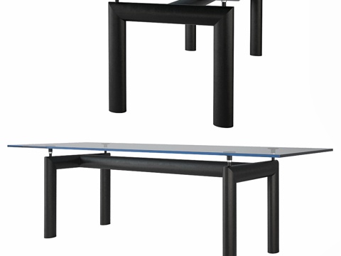  现代极简玻璃长餐桌3d模型 