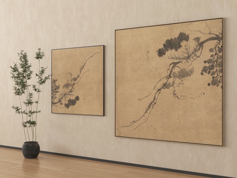 新中式装饰挂画组合 字画su模型