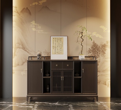 新中式玄关柜 边柜su模型