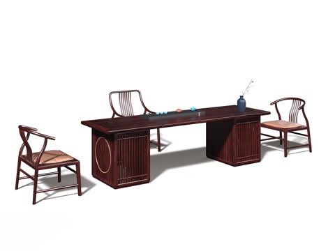  新中式宋式美学红木茶桌3d模型 