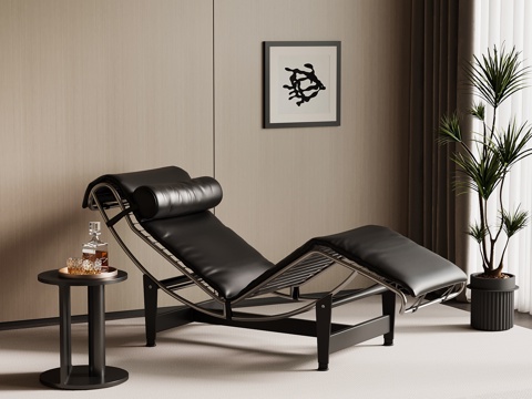  现代意式躺椅 皮质躺椅 边几su模型 