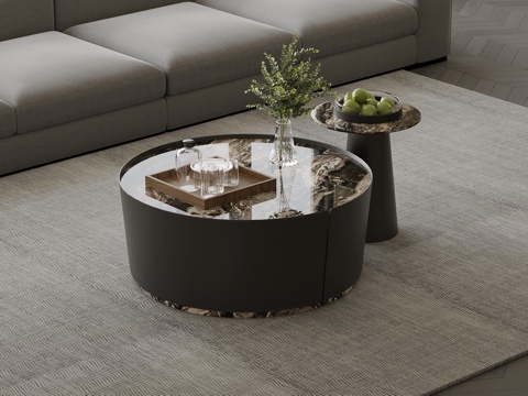 现代意式茶几 圆形茶几su模型