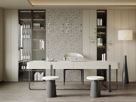 现代书房 书桌椅 书柜su模型