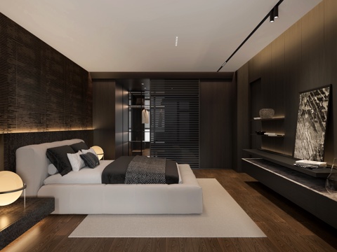  现代主人房主卧卧室套房衣帽间3d模型 