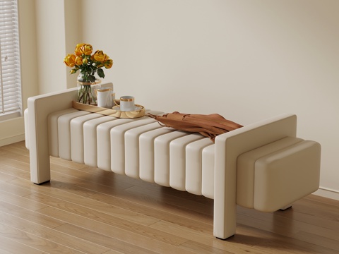  奶油风床尾凳3d模型 