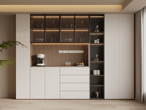  中古风酒柜 餐边柜su模型 