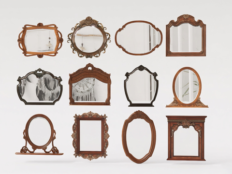 欧式古典镜子 复古镜  法式镜子 美式乡村镜子  轻奢镜子su模型