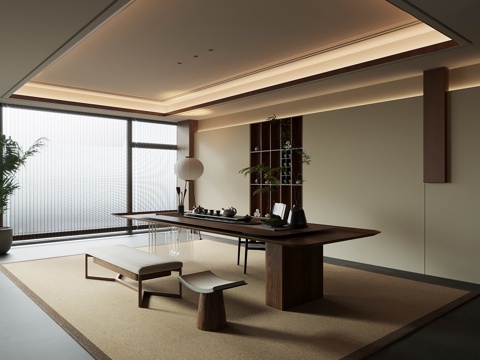  新中式茶室su模型 