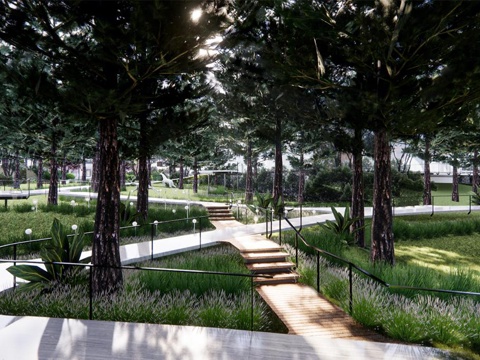  现代公园景观 林下空间 户外座椅su模型 