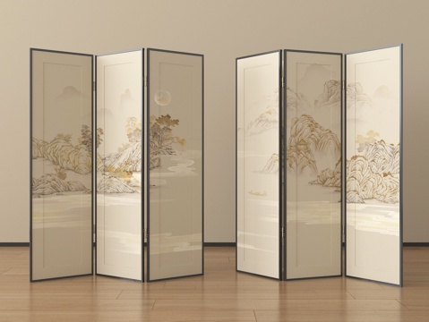 新中式屏风 可折叠屏风su模型