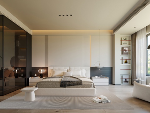  现代家居卧室 奶油风家居卧室 现代主卧 奶油风主卧 卧室3d模型 